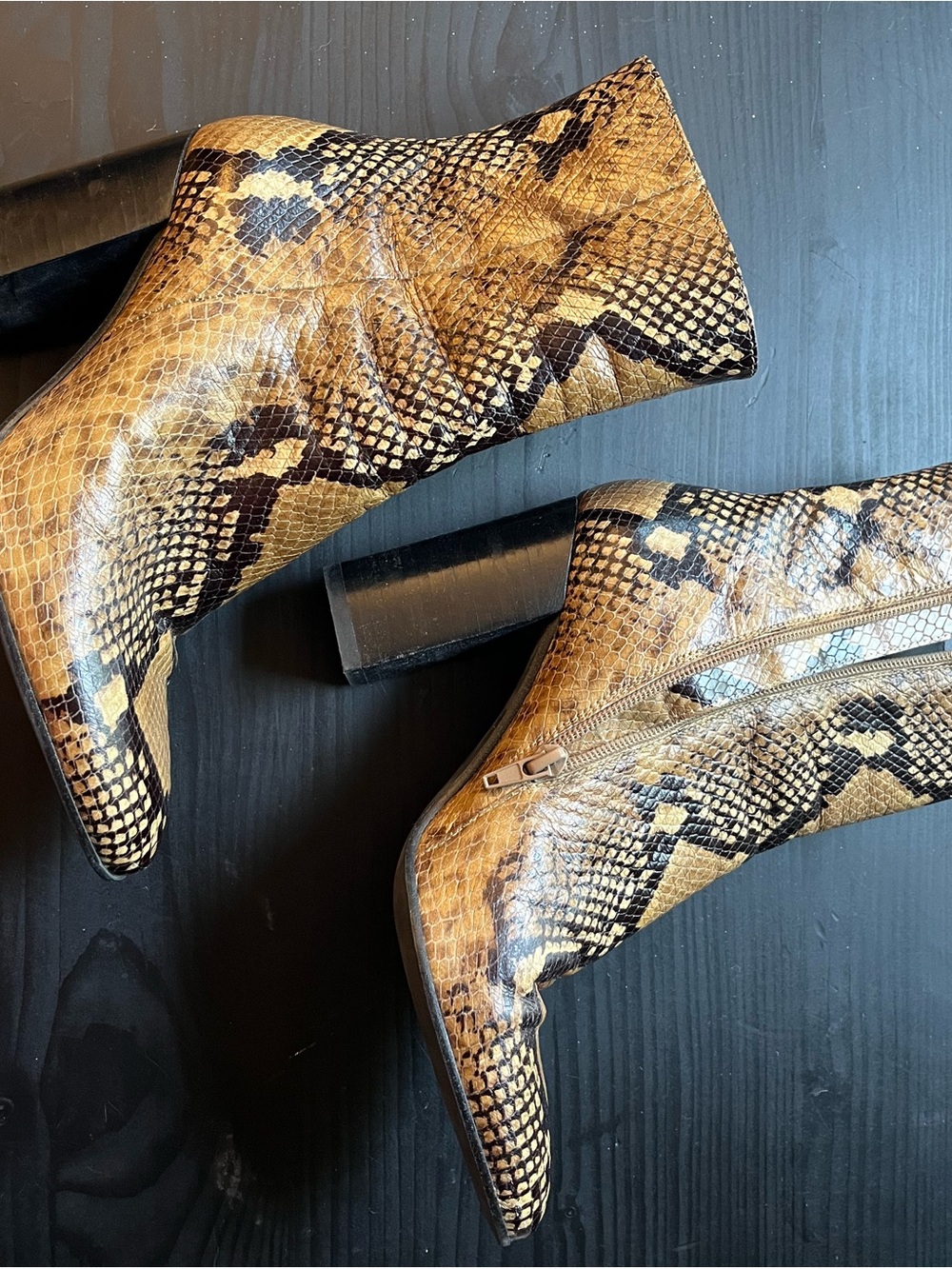 Zara Yellow Snake-Print Pointed Toe Ankle Boots - Picture 1 of 6